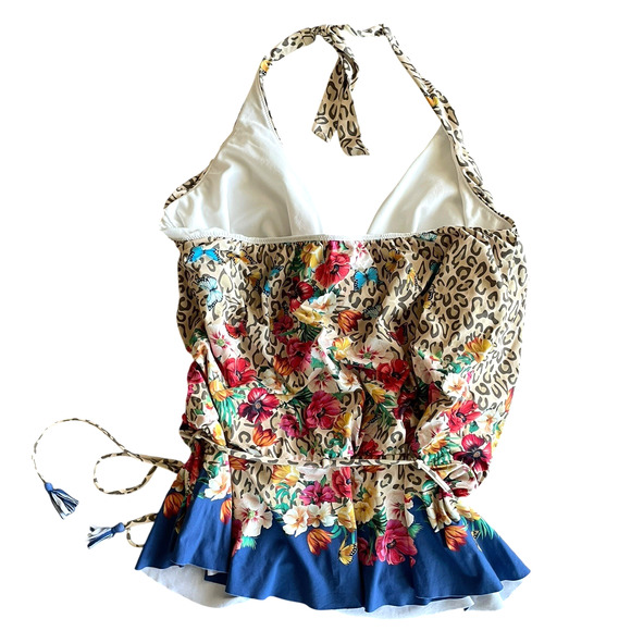 JOHNNY WAS Bella Womens Size 3X Multicolor Boho Floral Halter Peplum Tankini Top - Picture 10 of 11